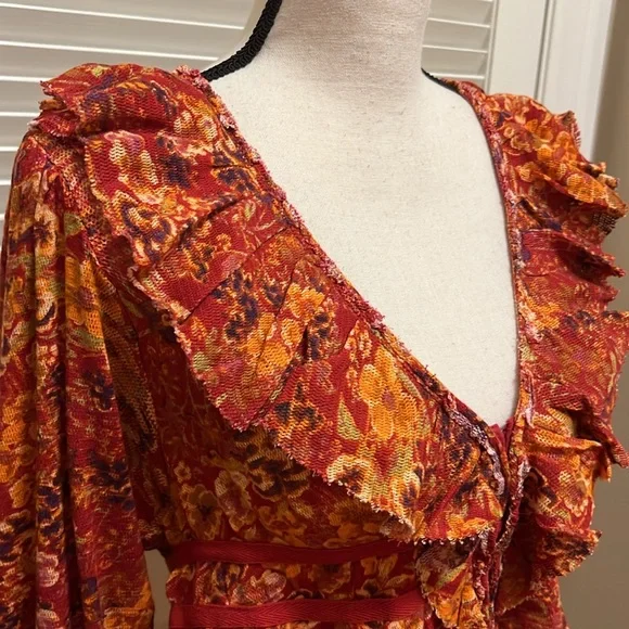 Free People Rudi Ruffle Top in Cherry Combo, Size Small - Picture 9 of 17